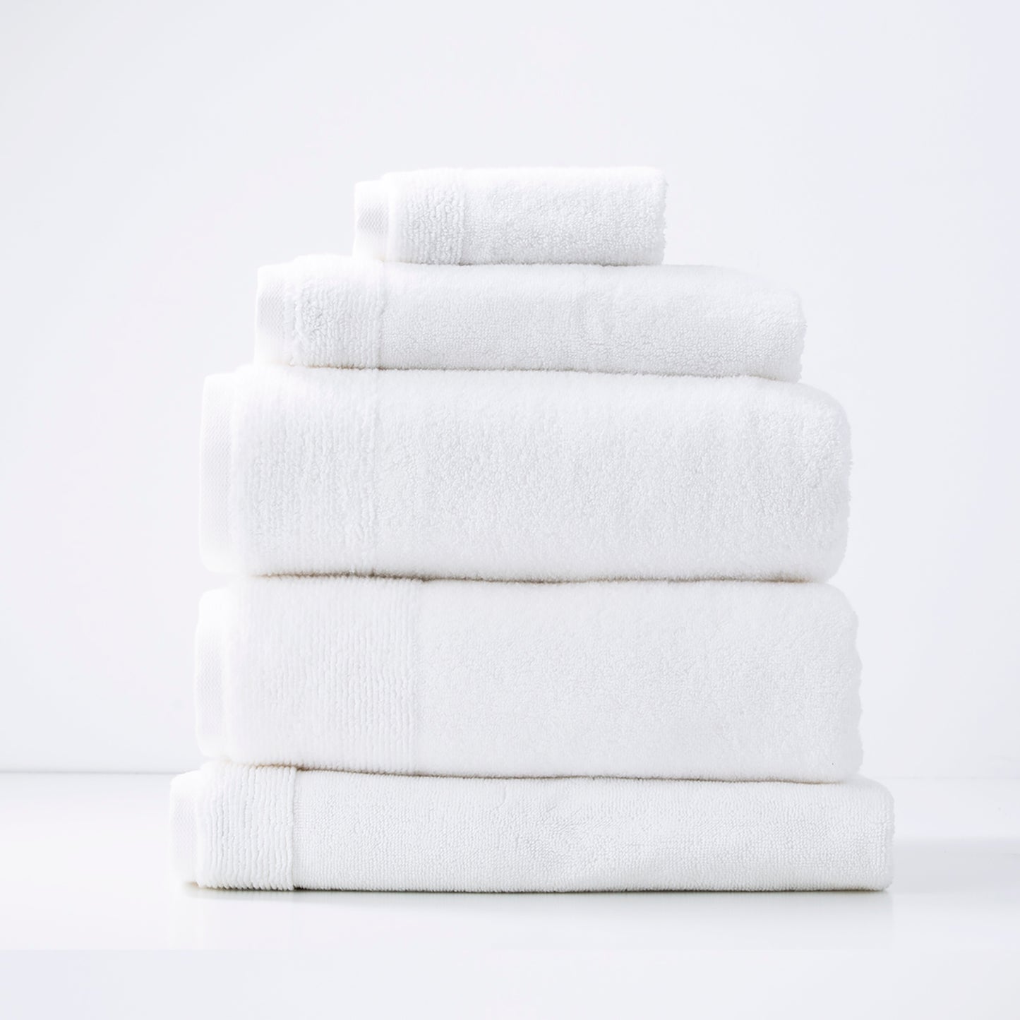 Aireys 650 GSM snow bath towels, 5-piece luxury set by Renee Taylor.
