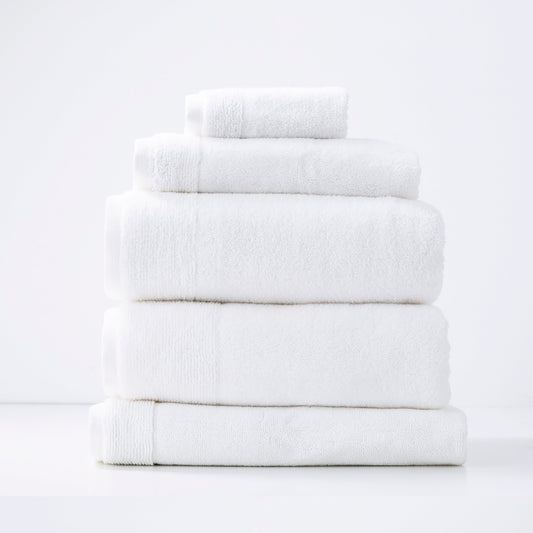 Aireys 650 GSM snow bath towels, 5-piece luxury set by Renee Taylor.
