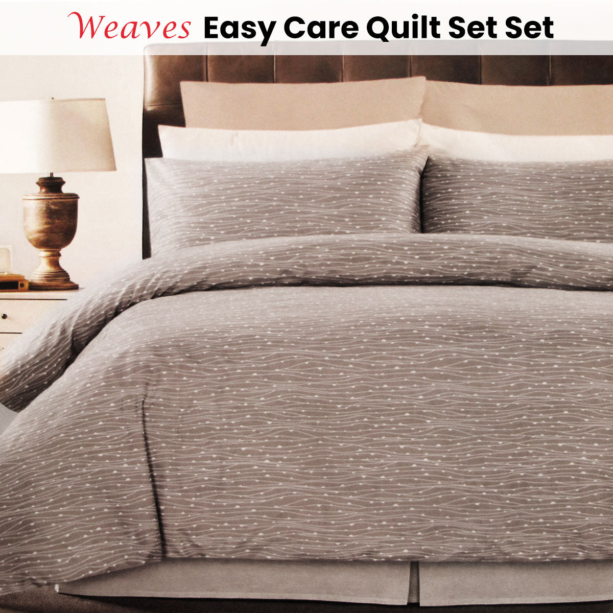Weaves Easy Care Quilt Cover Set in warm coffee hues, stylish doona covers for a contemporary bedroom.