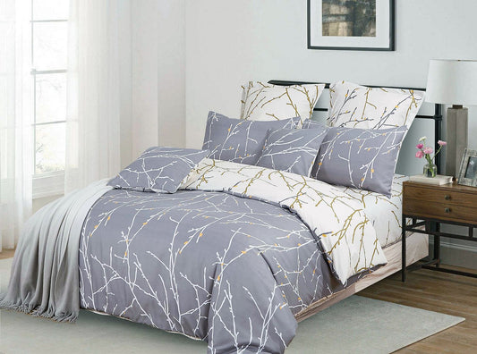 Tree reversible grey super king quilt cover set with delicate branch design, perfect for comfort and luxury bedding.