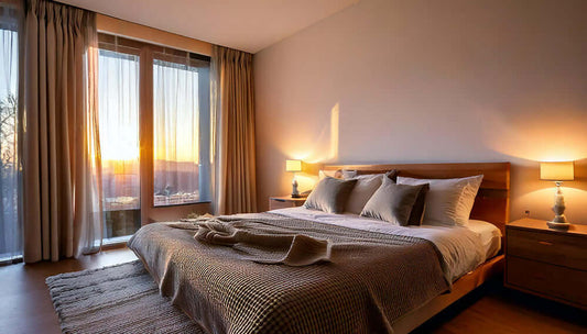 Cozy bedroom with warm sunlight, creating a serene atmosphere for a Sunday reset and rejuvenation.