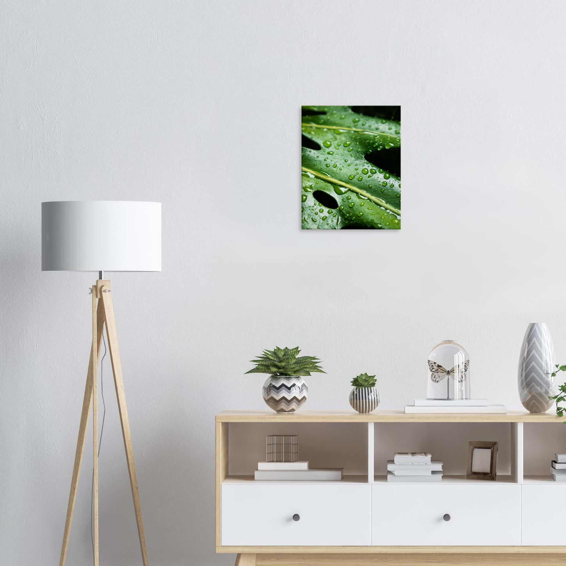 Tropical Monstera Leaf with Rain Drops - Nature Canvas Wall Art Print Living Room