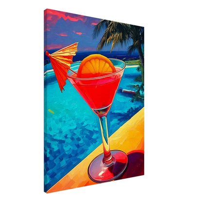 Vibrant tropical cocktail artwork on canvas, perfect wall art for a sophisticated escape theme.