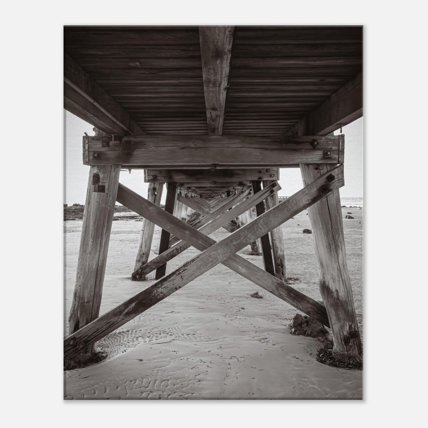 Elegant Black and White Jetty – Coastal Canvas Wall Art Print Front View