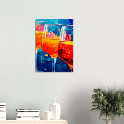 Vibrant canvas print of colorful aperitivo cocktails, perfect wall art to enhance any space with abstract artwork.