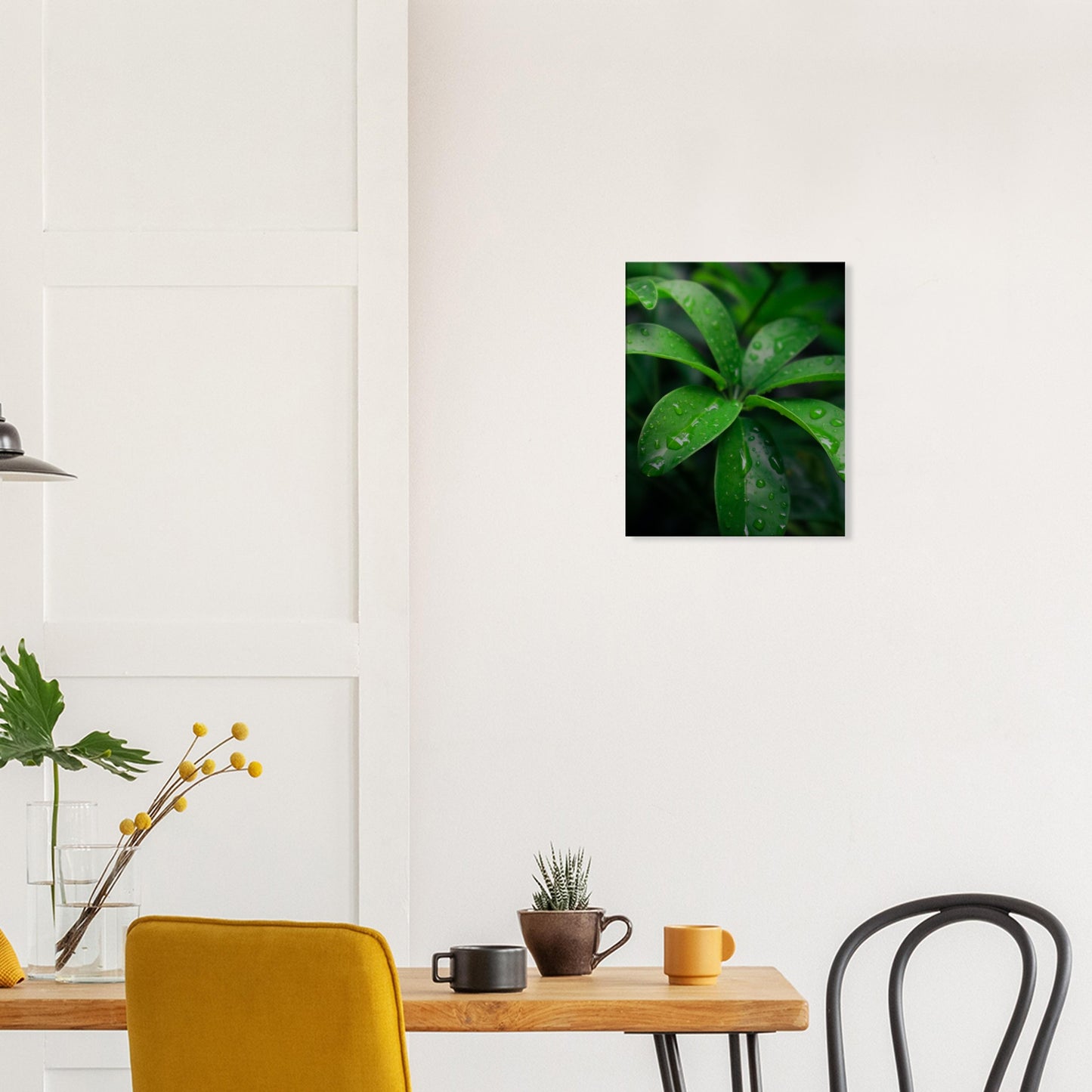 Vibrant Green Tropical Leaves with Rain Drops - Nature Canvas Wall Art Print Dining Room