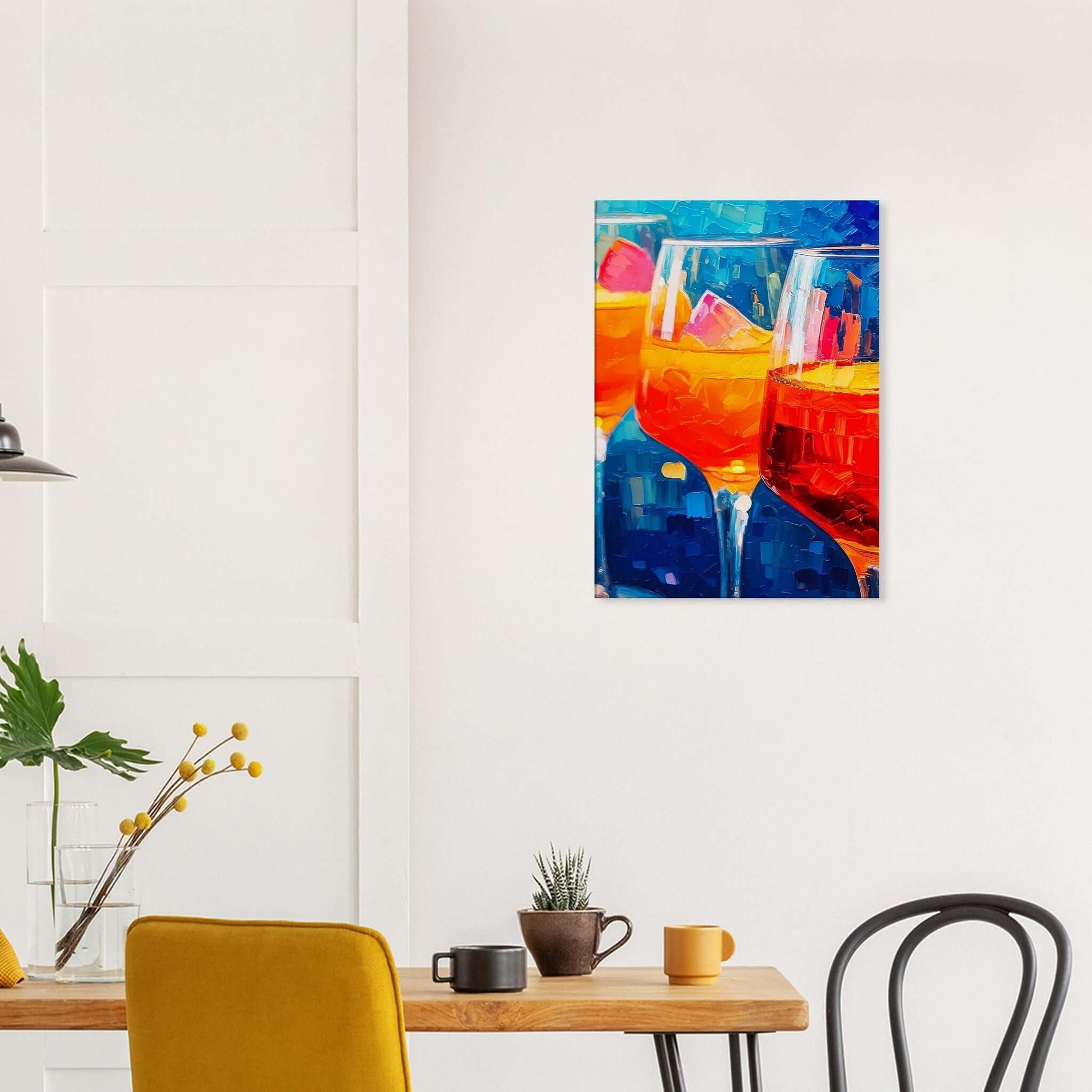 Colorful canvas print of vibrant cocktails celebrating aperitivo hour, perfect wall art for a lively home decor.