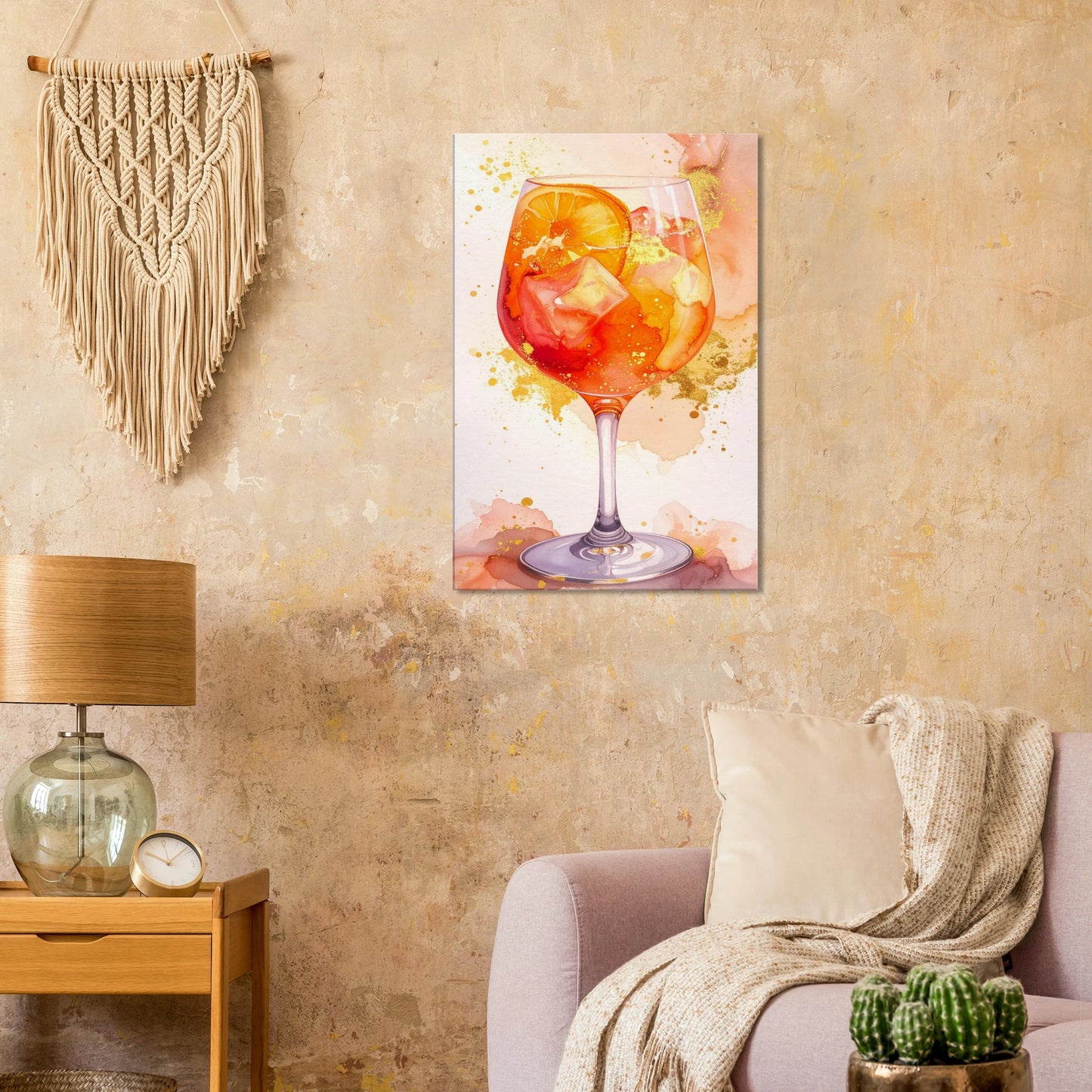 Sunlit Sip | Wall Art Canvas featuring a vibrant cocktail illustration, embodying sunset hues and summer relaxation.