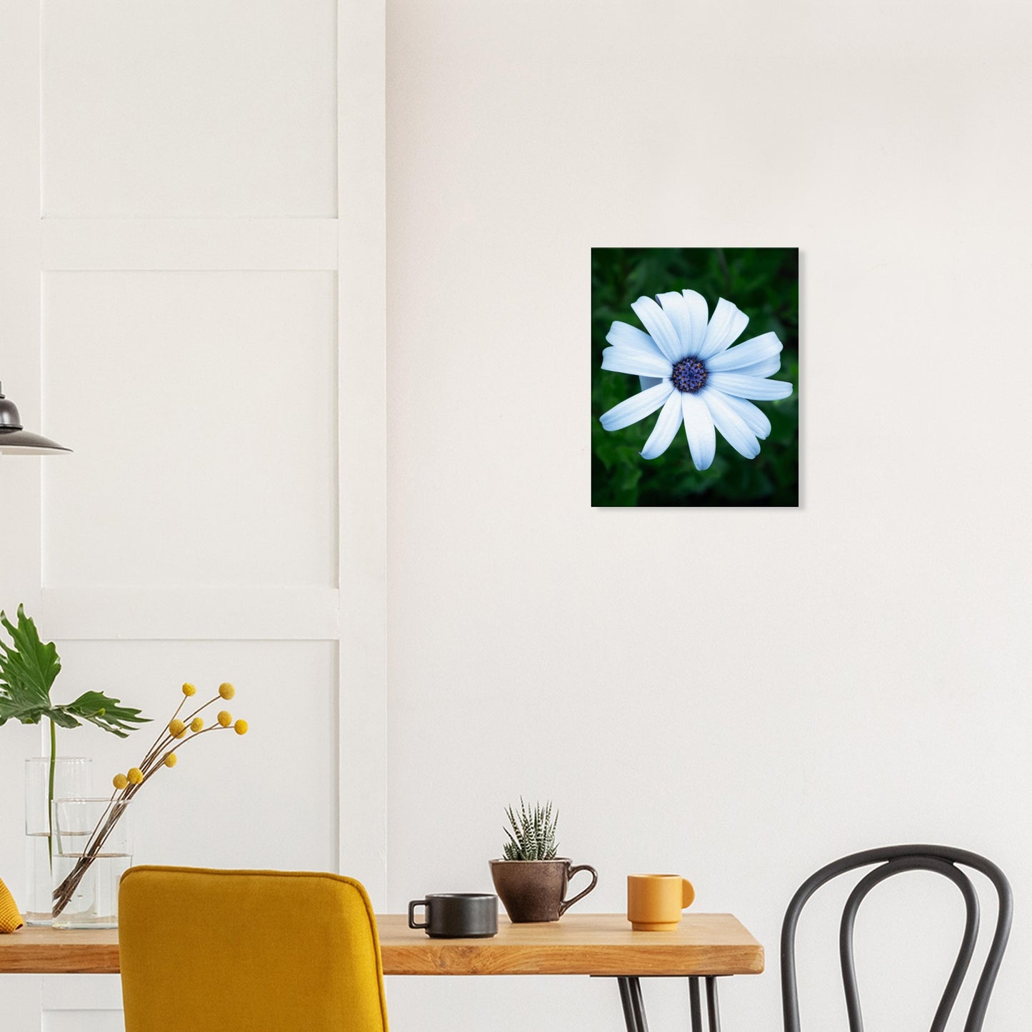 Bright White Flower with Purple Center - Nature Canvas Wall Art Print Dining Room