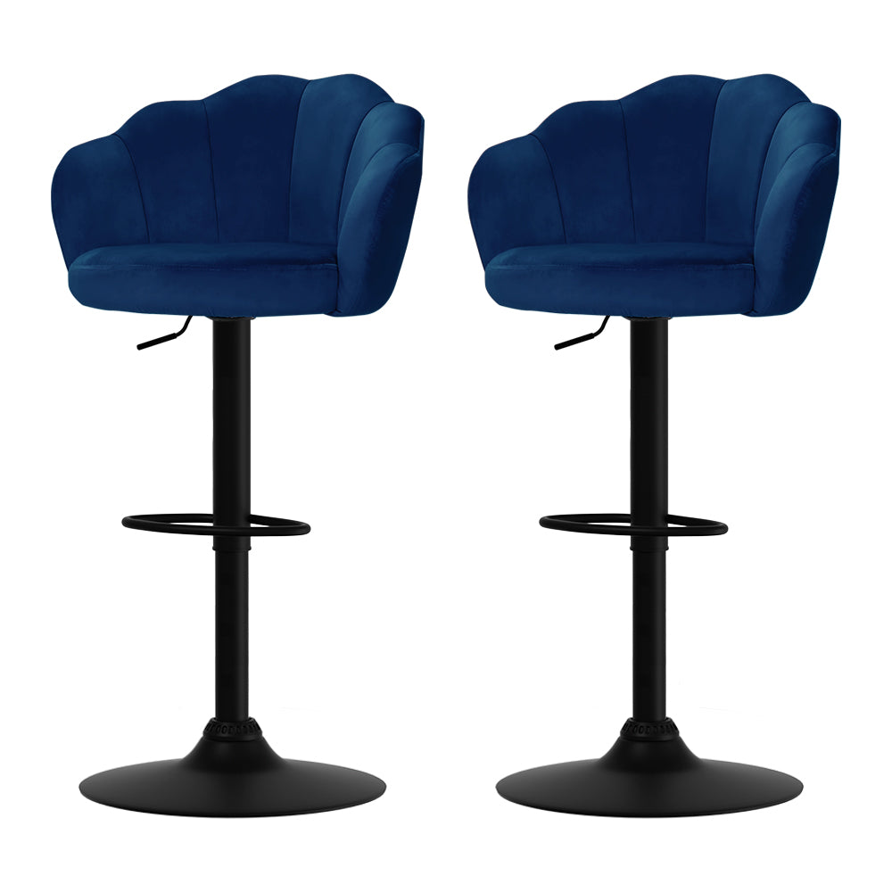 Artiss 2x bar stools in plush velvet blue, featuring gas lift mechanism and backrest for stylish counter seating.