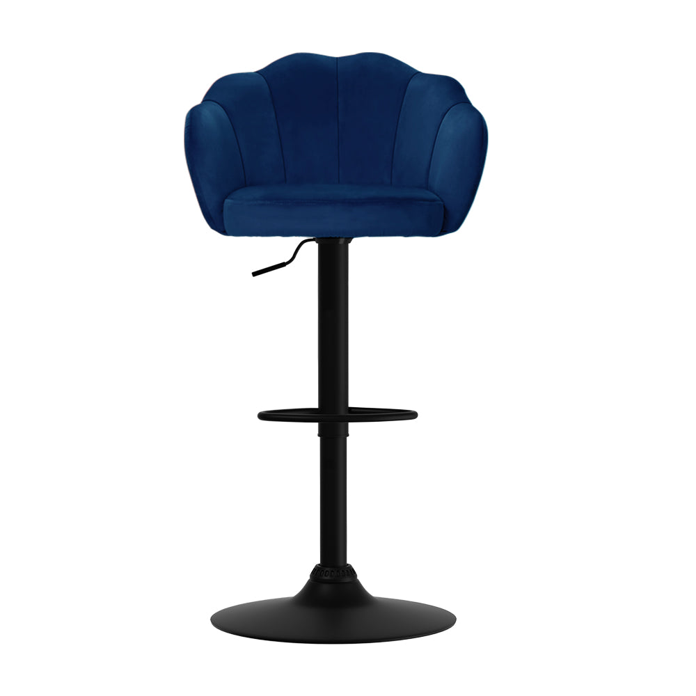 Artiss velvet blue bar stool with backrest and gas lift, perfect for stylish kitchen or counter seating.