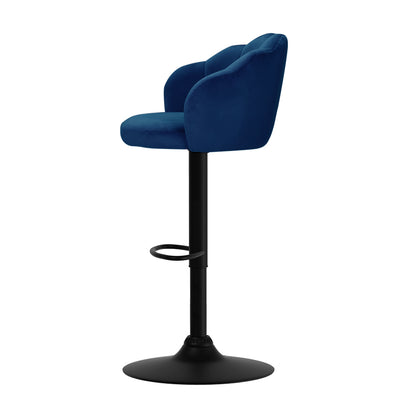 Artiss 2x Bar Stools Gas Lift Velvet Blue with Backrest – Stylish Counter Stool Set