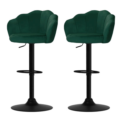 Stylish Artiss velvet green bar stools with backrest, featuring gas lift and plush design for a luxurious counter seating experience.