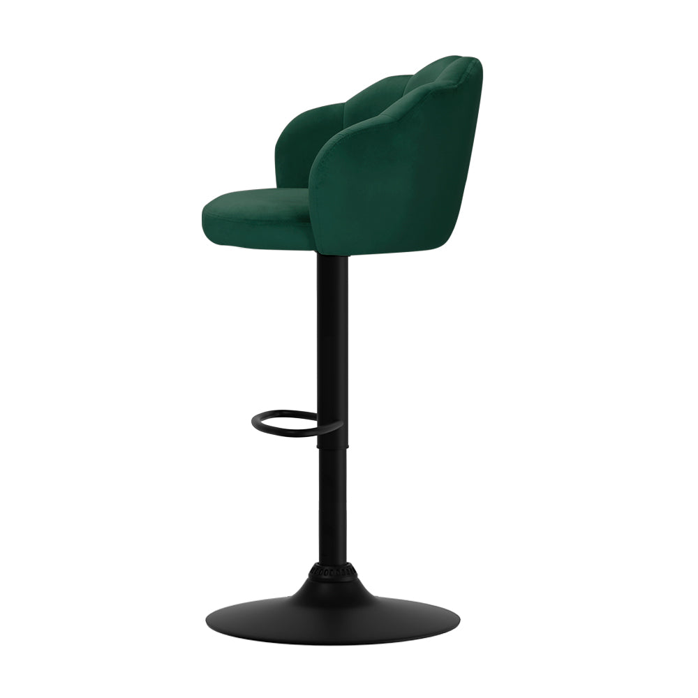 Artiss Velvet Green Bar Stool with Backrest and Gas Lift for Stylish Comfort in Kitchen or Bar Area.