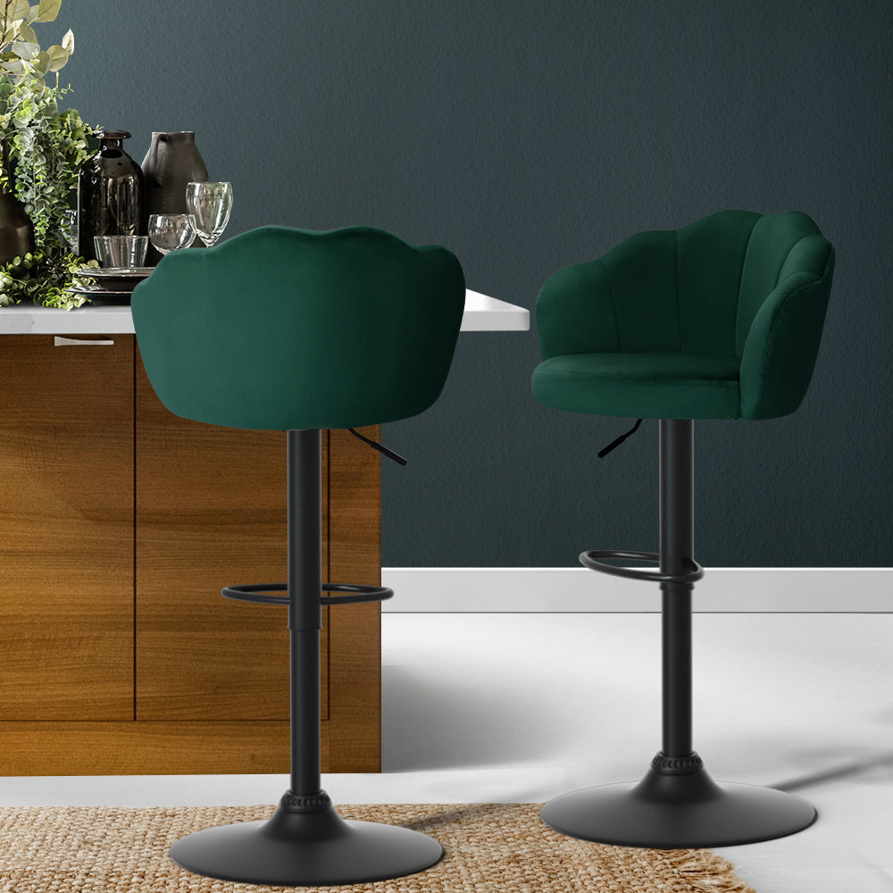 Artiss green velvet bar stools with backrest, stylish counter seating for dining and entertaining.