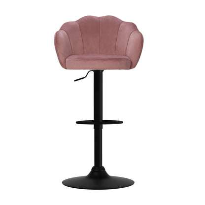 Stylish Artiss velvet pink bar stool with gas lift and backrest, perfect for kitchen or counter use.