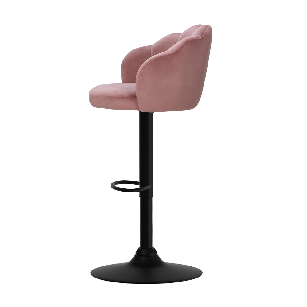 Artiss velvet pink bar stool with backrest and gas lift, perfect for stylish kitchen or counter seating.