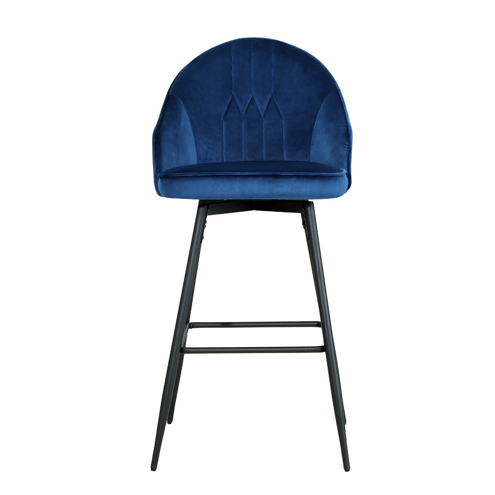 Artiss blue velvet bar stool with metal legs, featuring a plush seat and modern design, perfect for kitchen counters.