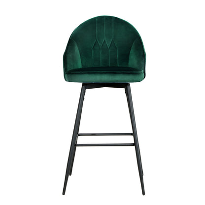 Stylish green velvet bar stool with metal legs, perfect for kitchen counters and home bars. Plush seating for comfort.