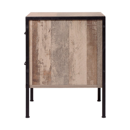 Artiss Bedside Table 2 Drawers, wood finish with black metal frame, versatile bedside stand for bedroom storage.