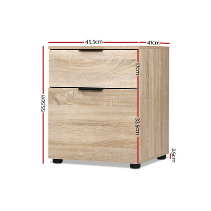 Artiss 2 Drawer Filing Cabinet dimensions 55.5cm height, 45.5cm width for efficient office storage and organization.