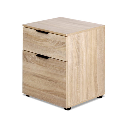 Modern wooden 2-drawer filing cabinet for office storage, perfect for organizing files and stationery essentials.