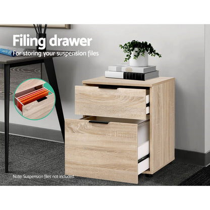 Artiss filing cabinet with two drawers, perfect for organizing suspension files and office stationery.