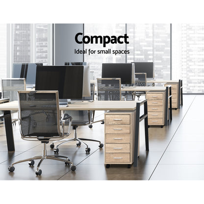 Modern office setup featuring compact filing cabinets, ideal for small spaces with organized workstations and stylish chairs.