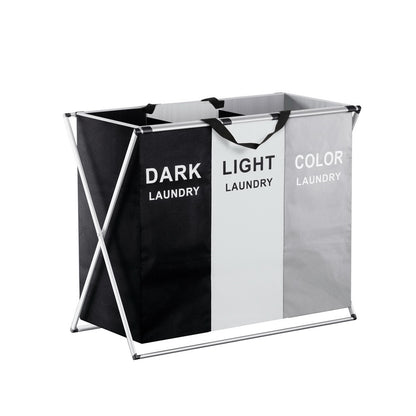 Artiss large foldable laundry basket hamper with three sections: dark, light, and color laundry for easy sorting.