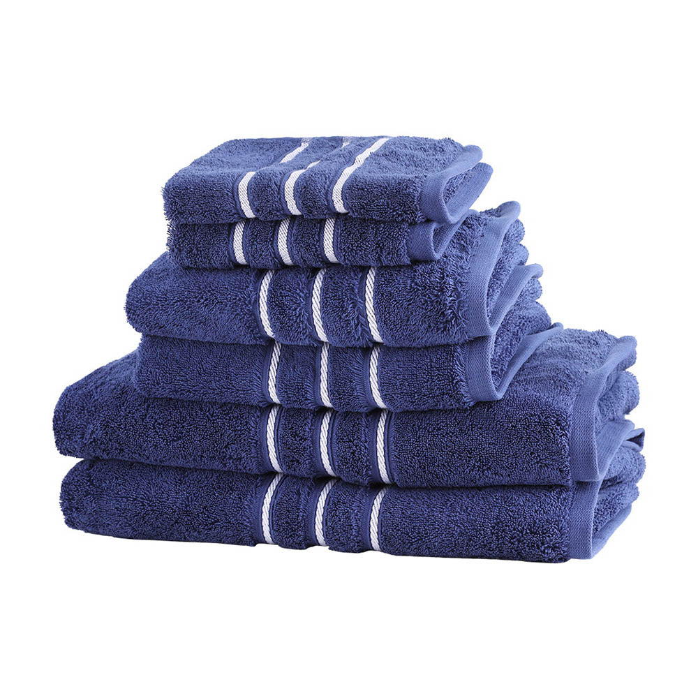 Luxury navy cotton bath towel set with six plush towels, perfect for adding elegance to your bathroom decor.