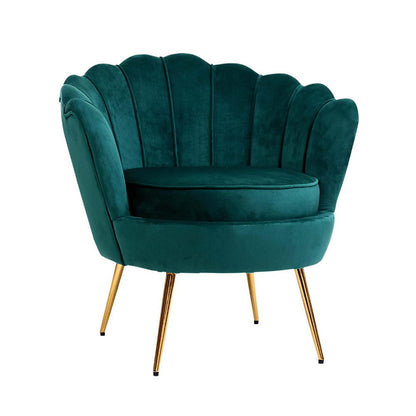 Artiss Green Velvet Armchair Callista, elegant accent chair with gold legs, showcasing vibrant colour pop and luxurious design.