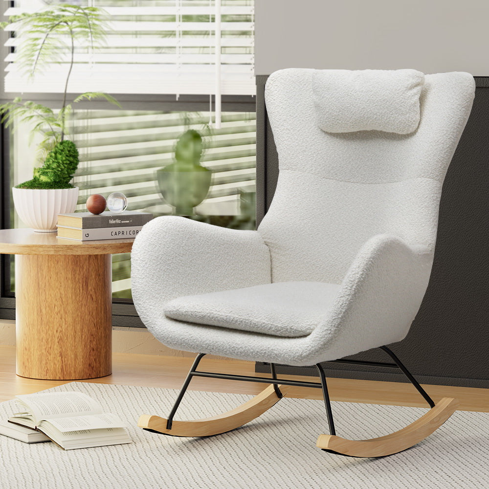 Artiss Rocking Chair Armchair With Pillow - White Boucle