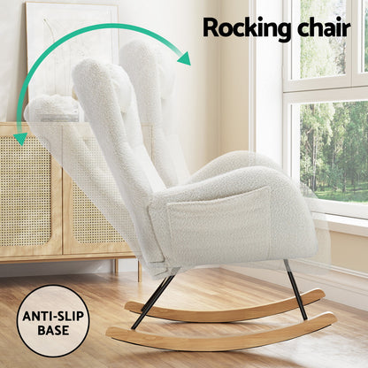 Artiss Rocking Chair Armchair With Pillow - White Boucle