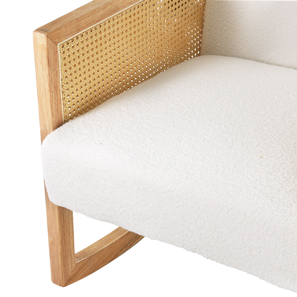 Artiss Rocking Chair Armchair - White Boucle & Rattan