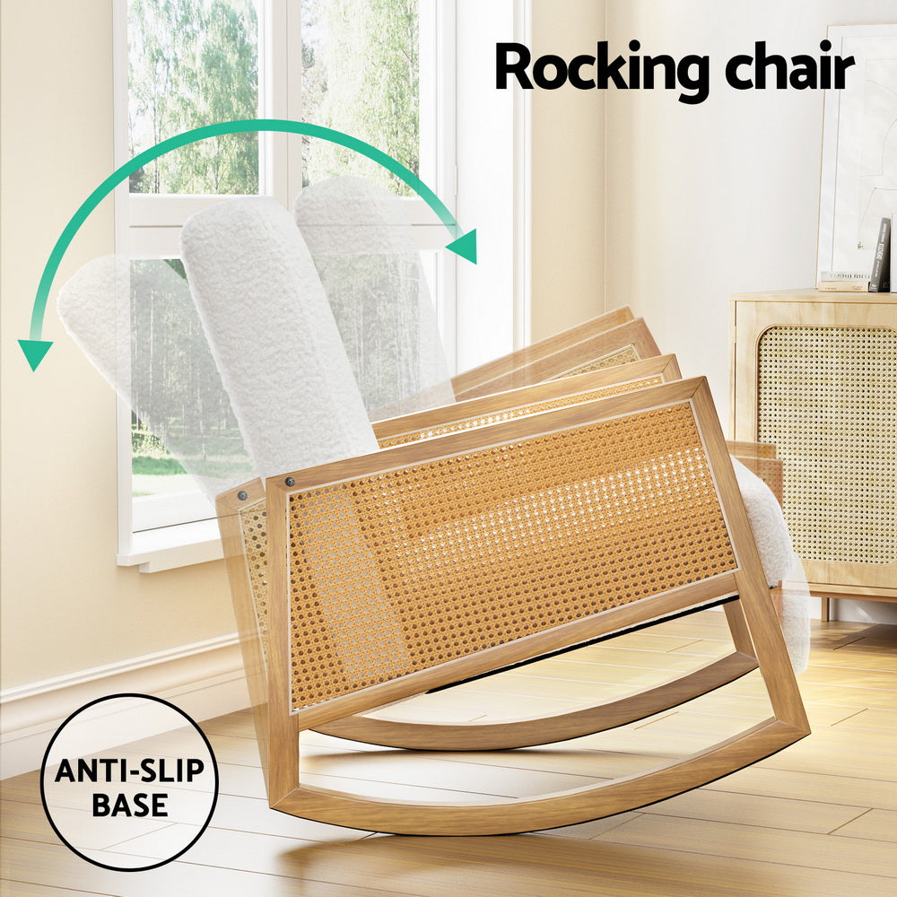 Artiss Rocking Chair Armchair - White Boucle & Rattan