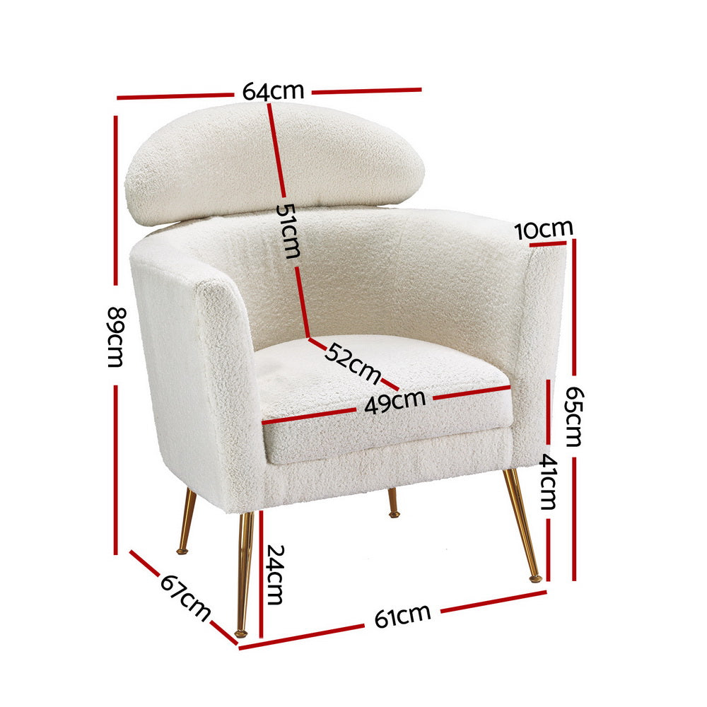 Artiss Armchair Lounge Chair - White Yoli Bouclé Accent Chair