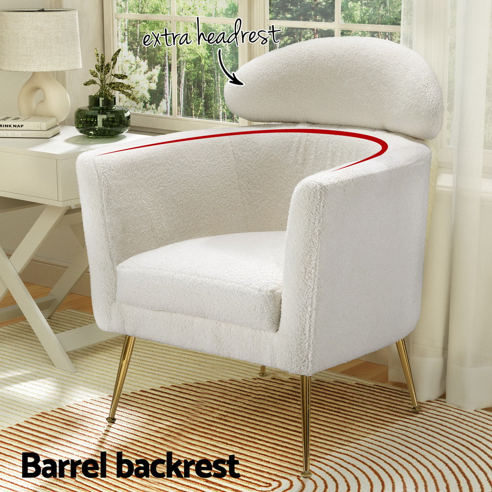 Artiss Armchair Lounge Chair - White Yoli Bouclé Accent Chair