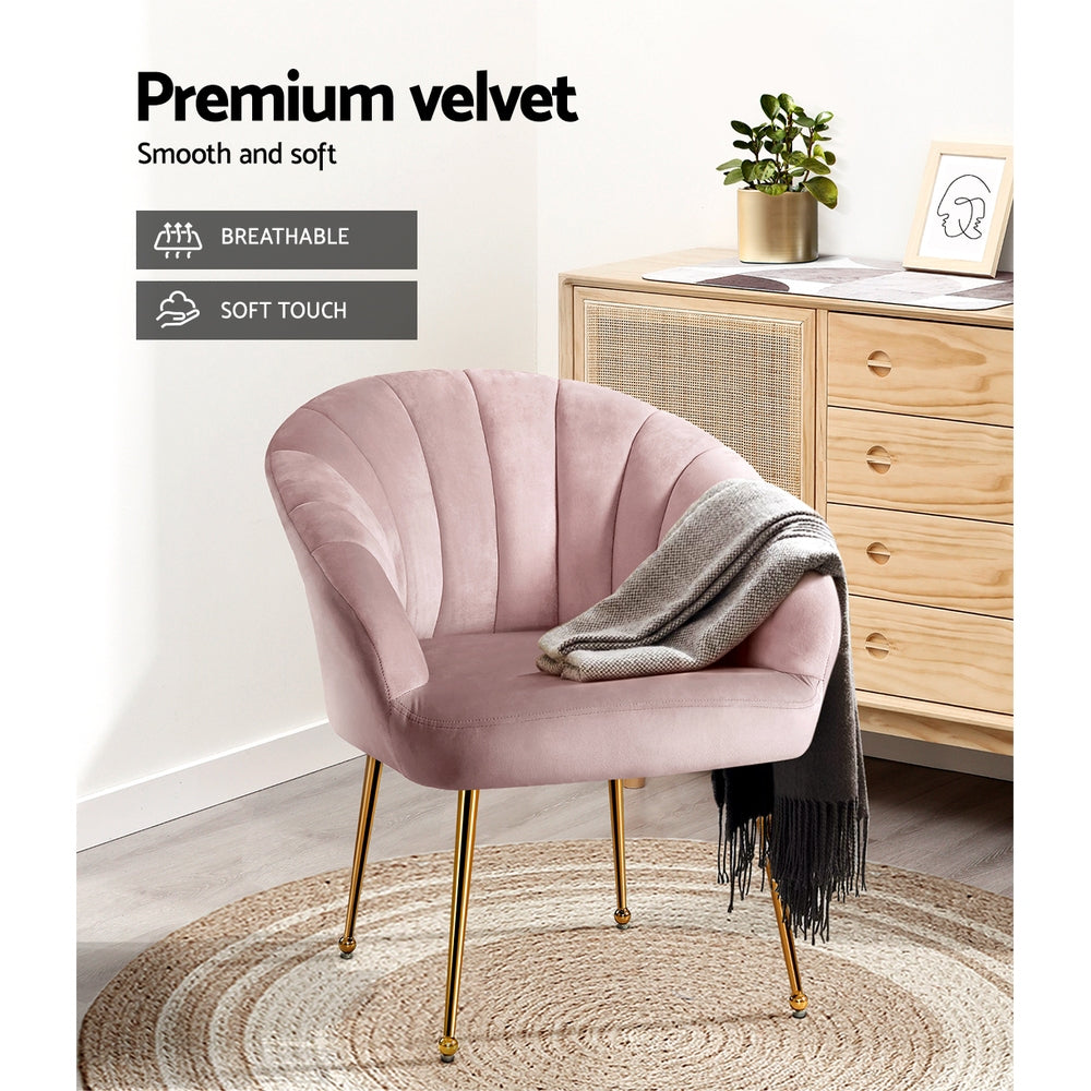 Artiss Pink Velvet Armchair Eloise - Stylish Accent Chair with Colour Pop