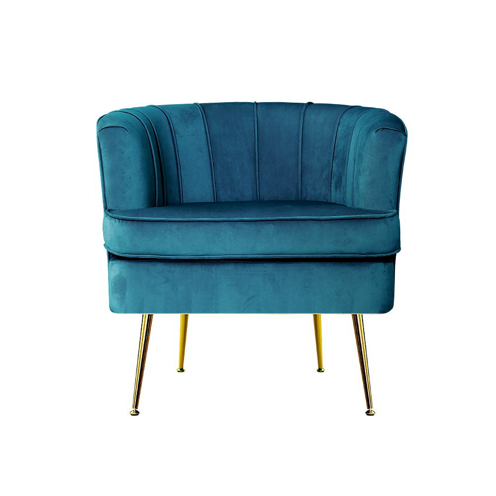 Stylish Artiss blue velvet accent chair with elegant gold legs, perfect for a luxury home decor colour pop.