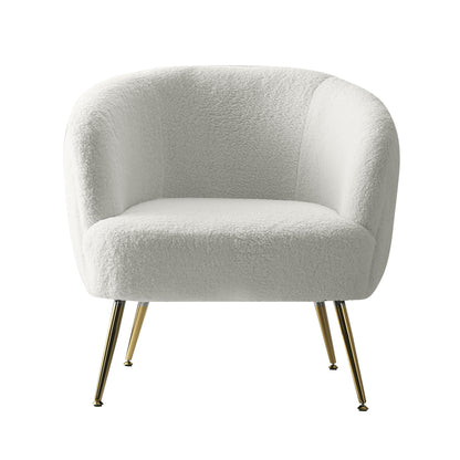 Artiss Armchair Lounge Chair in white Sherpa bouclé fabric with stylish gold legs, perfect accent chair for modern living spaces.