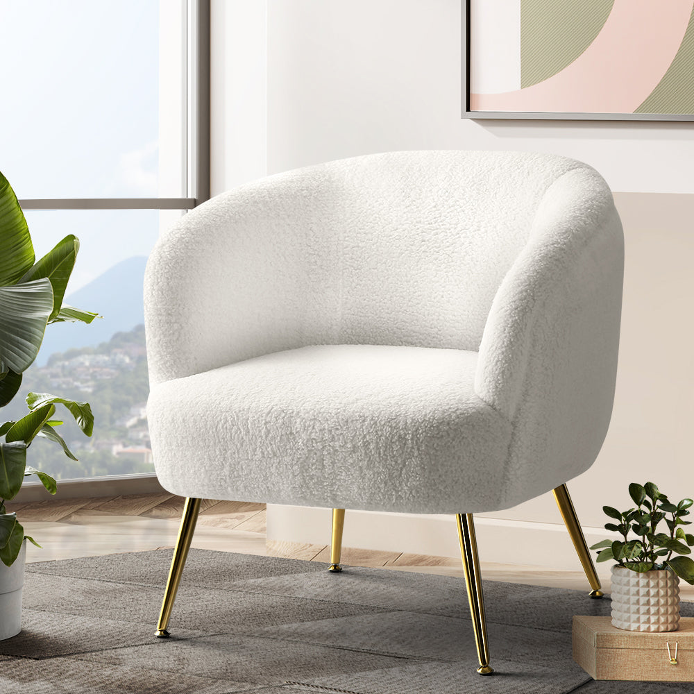 Stylish Artiss Armchair Lounge Chair in white Sherpa bouclé fabric, perfect accent chair for modern living spaces.