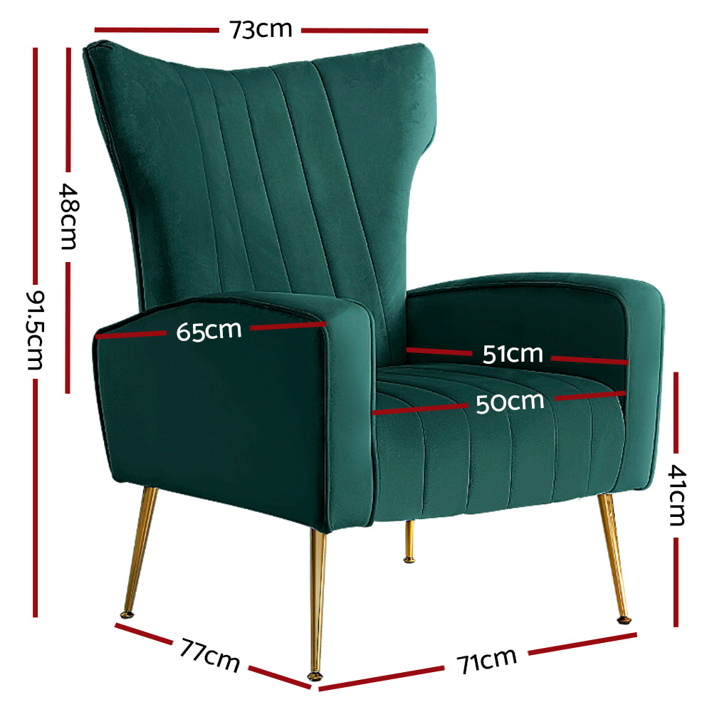 Artiss Green Velvet Armchair Kate - Stylish Accent Chair with Colour Pop