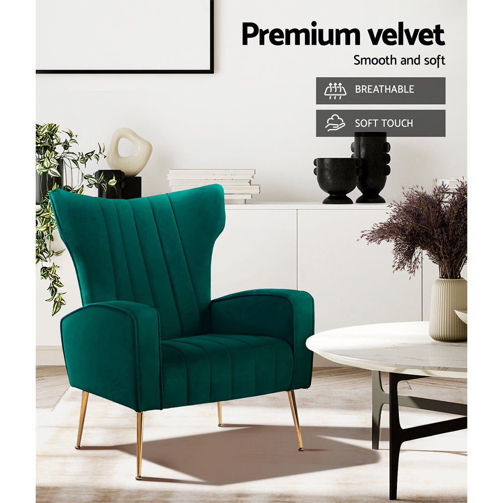 Artiss Green Velvet Armchair Kate - Stylish Accent Chair with Colour Pop