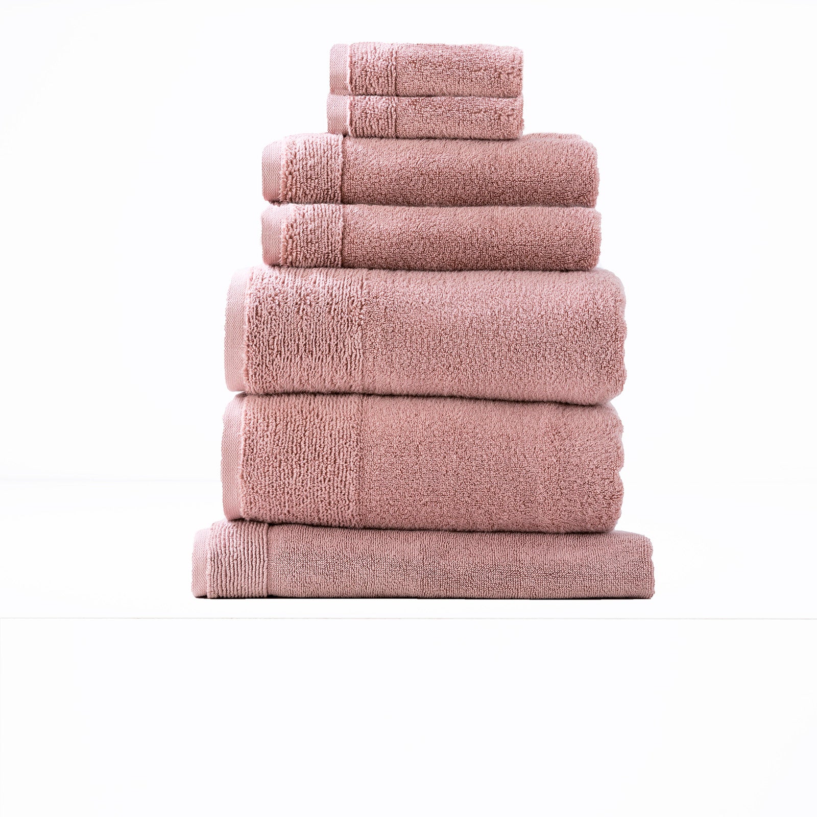 Cherwood Aireys 650 GSM Zero Twist 7 Piece Bath Towel Set by Renee Taylor in pink, luxury bathroom towels.