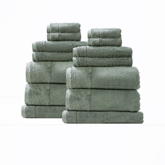 Luxury Agave bath towels by Renee Taylor, 650 GSM, zero twist cotton, 14-piece set, soft and quick-drying bathroom towels.