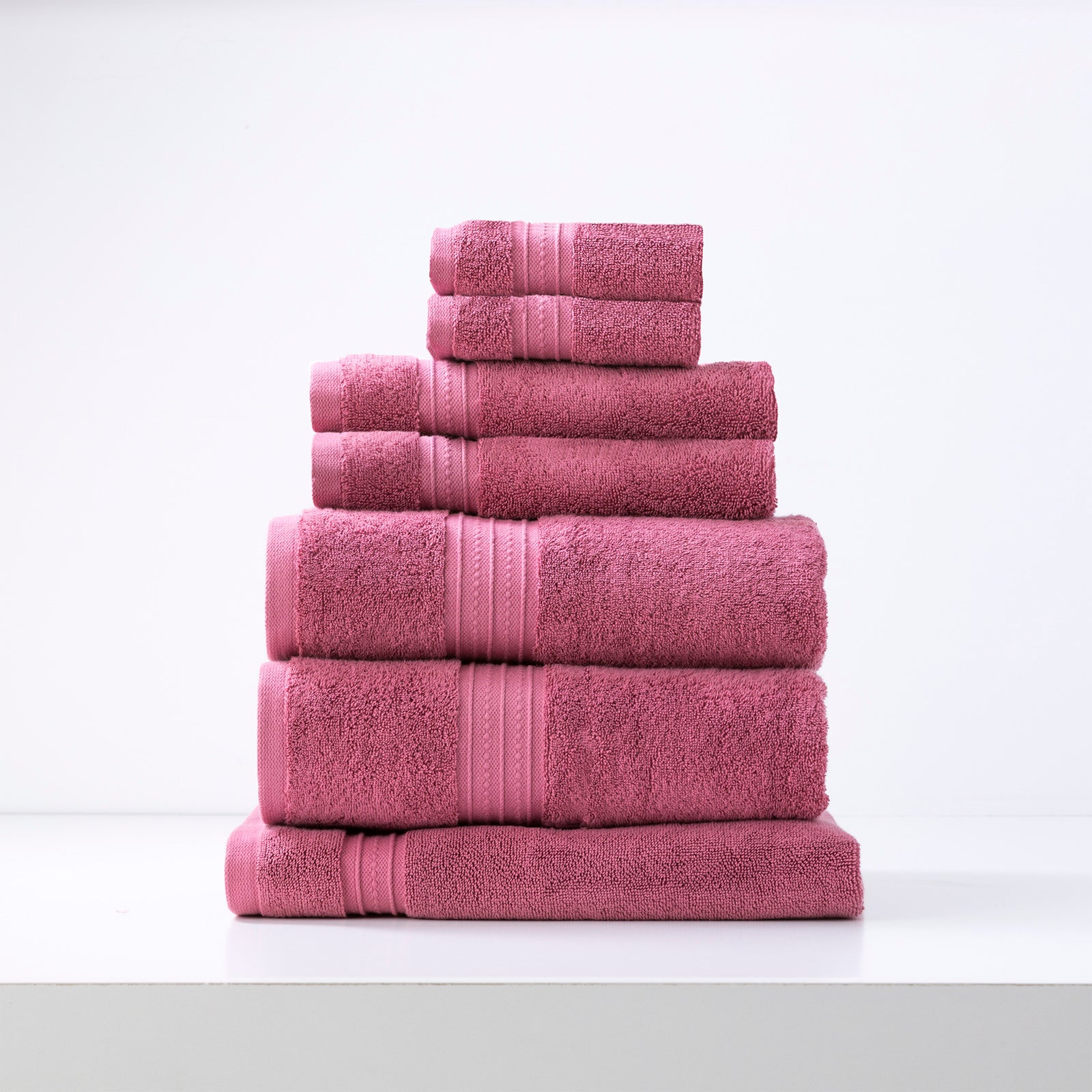 Brentwood 7 Piece Rosebud Pink Bath Towel Set, 650 GSM, Low Twist Combed Cotton, Luxury Bathroom Towels by Renee Taylor