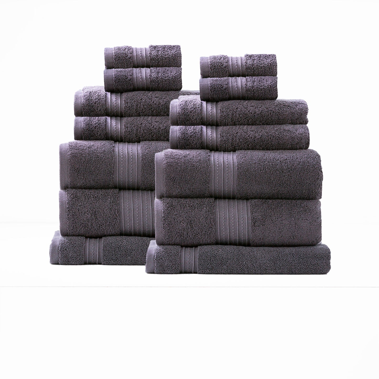 Brentwood 650 GSM Carbon Grey 14 Piece Bath Towels Set by Renee Taylor, luxury low-twist cotton, soft, quick-dry bathroom towels.