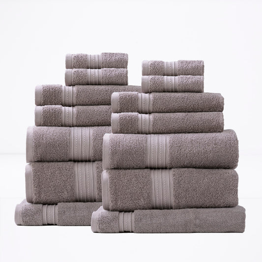 Luxury grey bath towels set, 14-piece Renee Taylor Brentwood, 650 GSM low-twist cotton, soft and absorbent bathroom essentials.