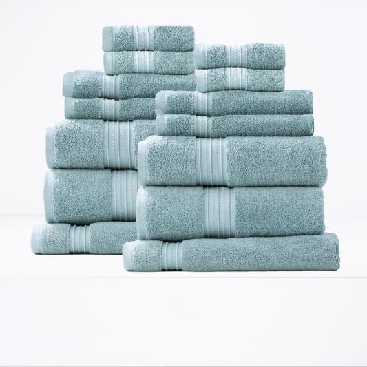 Renee Taylor Brentwood 14 Piece Mist Blue Bath Towel Set, Luxury Cotton Bathroom Towels, Soft Low-Twist Fabric, 650 GSM