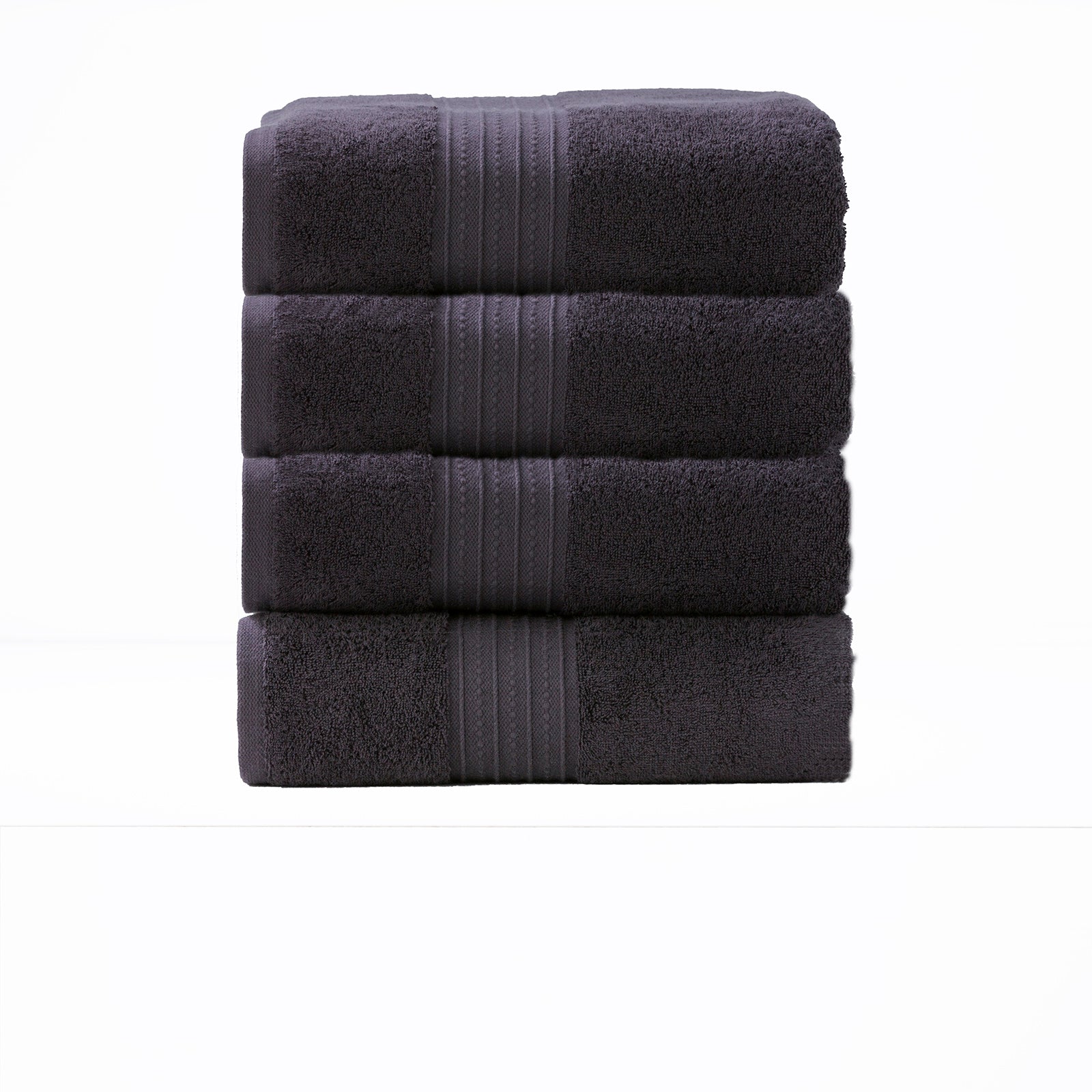 Carbon bath towels, 4-piece set by Renee Taylor, 650 GSM low-twist combed cotton for luxury and softness in your bathroom.